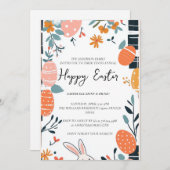 シンプルでエレガントな卵と花　ハッピーイースター 招待状 (正面/裏面)