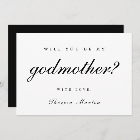 シンプルでエレガントな名付け親提案カード ブラック 招待状 (正面/裏面)