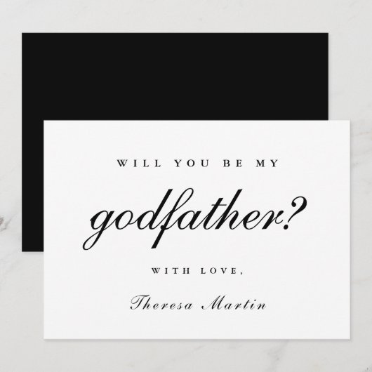 シンプルでエレガントな名付け親提案カード ブラック 招待状 (正面/裏面)