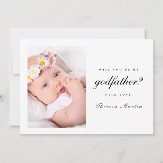 シンプルでエレガントな名付け親提案写真 黒 招待状 (正面)