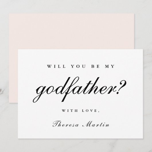 シンプルでエレガントな名付け親提案 ピンク 招待状 (正面/裏面)