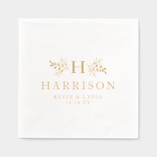 シンプルでエレガントな名前のウェディングモノグラム 箔ナプキン (正面)