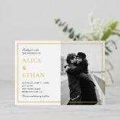 シンプルでエレガントな夏の結婚式の白い写真 箔招待状 (立ち正面)