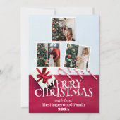シンプルでエレガントな家族のクリスマス フォトコラージュ ホーリー シーズンカード (正面)