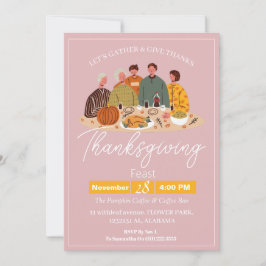 シンプルでエレガントな感謝祭の食事　パンプキンターキー 招待状