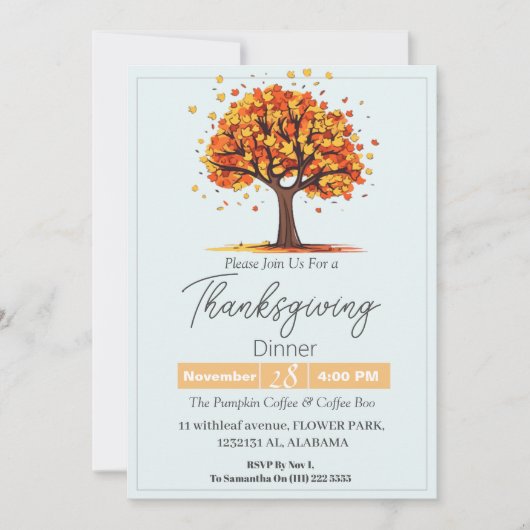 シンプルでエレガントな感謝祭の食事 フローラル オータム 招待状 (正面)