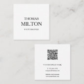 シンプルでエレガントな最小主義のモダンQRコード スクエア名刺 (正面/裏面)