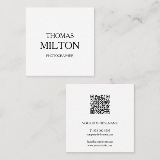 シンプルでエレガントな最小主義のモダンQRコード スクエア名刺 (正面/裏面)