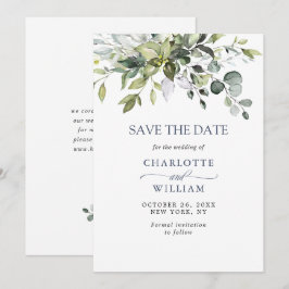 シンプルでエレガントな水彩ユーカリの結婚式 セーブザデート