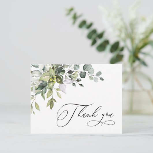 シンプルでエレガントな水彩画のユーカリ お礼 ポストカード (スタンド正面)