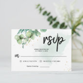 シンプルでエレガントな水彩画の結婚式の出欠確認カード 出欠カード (スタンド正面)