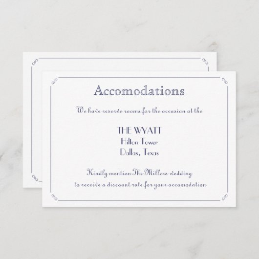 シンプルでエレガントな濃紺の結婚式の調節 エンクロージャーカード (正面/裏面)