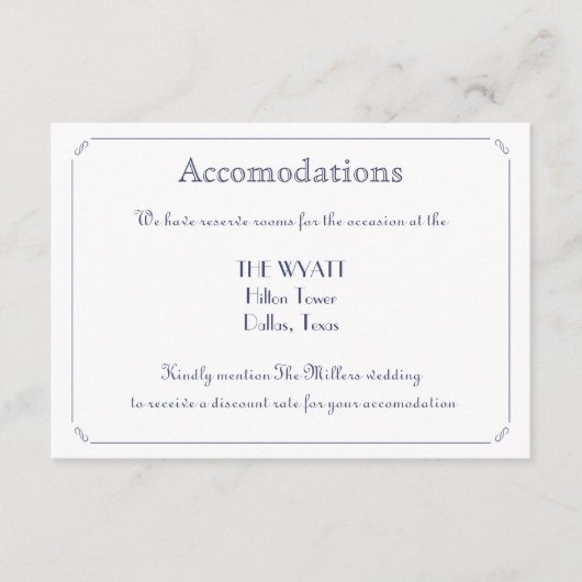 シンプルでエレガントな濃紺の結婚式の調節 エンクロージャーカード (正面)