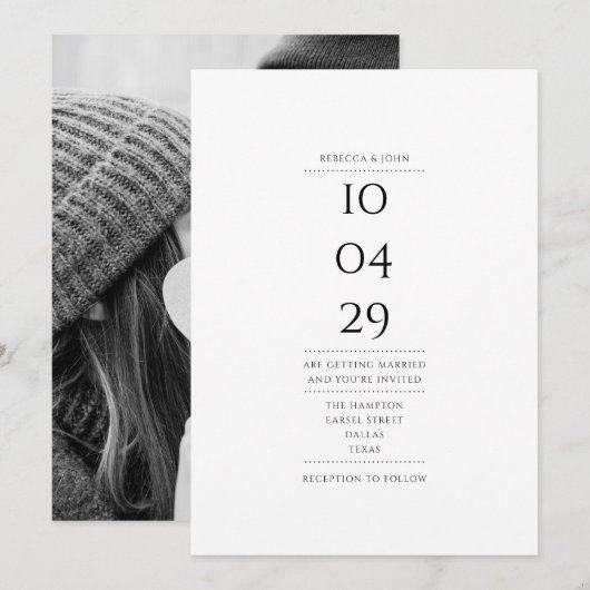 シンプルでエレガントな特別な日の写真 ウェディング 招待状 (正面/裏面)