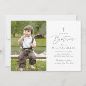 シンプルでエレガントな男の子の洗礼写真招待状 招待状 (正面)