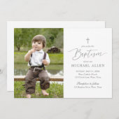 シンプルでエレガントな男の子の洗礼写真招待状 招待状 (正面/裏面)