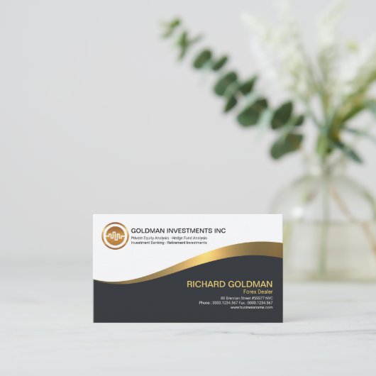 シンプルでエレガントな発光性の金ゴールドの波の外国為替の貿易業者 名刺 (スタンド正面)