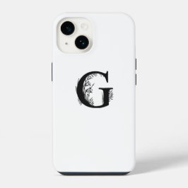 シンプルでエレガントな白いモノグラムのGの文字のデザイン iPhone 14ケース