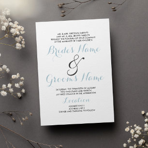 シンプルでエレガントな白とパステルブルーのモダンな結婚式 招待状