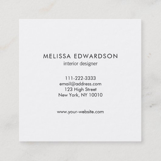 シンプルでエレガントな白人の大理石のプロフェッショナル スクエア名刺 (裏面)