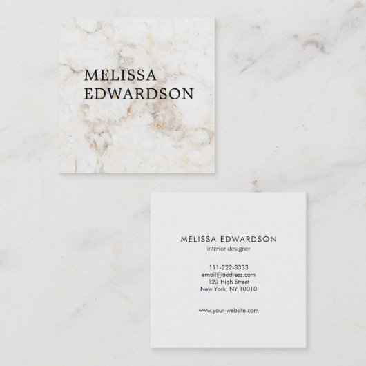 シンプルでエレガントな白人の大理石のプロフェッショナル スクエア名刺 (正面/裏面)
