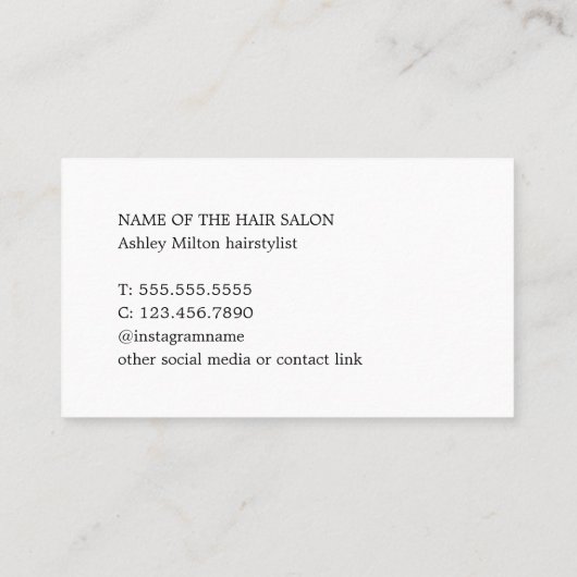 シンプルでエレガントな白黒の金ゴールドのハートの美容師 名刺 (裏面)