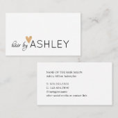 シンプルでエレガントな白黒の金ゴールドのハートの美容師 名刺 (正面/裏面)