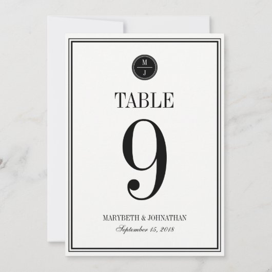 シンプルでエレガントな結婚式のテーブルナンバーカード 招待状 (裏面)