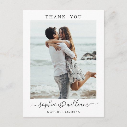 シンプルでエレガントな結婚式のハート写真ありがとう ポストカード (正面)