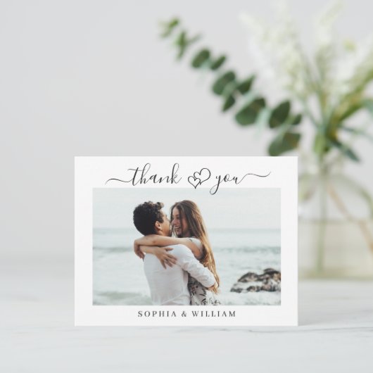 シンプルでエレガントな結婚式のハート写真ありがとう ポストカード (スタンド正面)