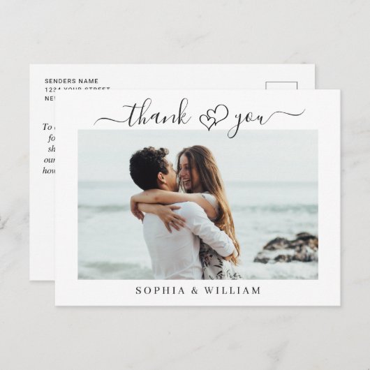 シンプルでエレガントな結婚式のハート写真ありがとう ポストカード (正面/裏面)