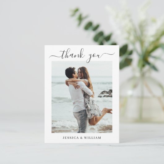 シンプルでエレガントな結婚式のハート写真ありがとう ポストカード (スタンド正面)