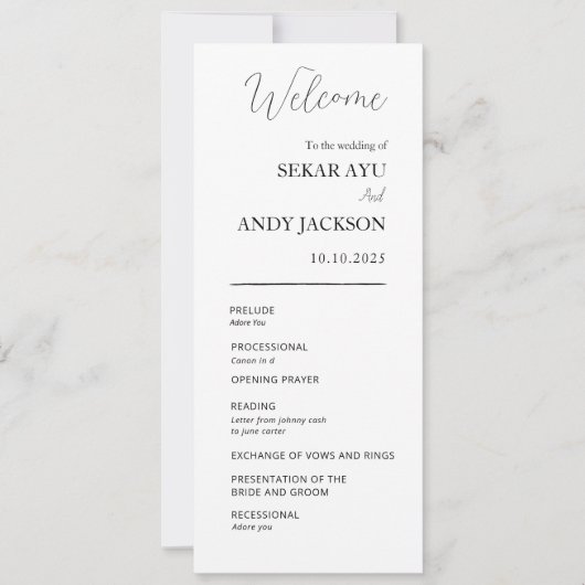 シンプルでエレガントな結婚式のプログラム (正面)