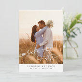 シンプルでエレガントな結婚式の写真カード(Save the date) 招待状 (スタンド正面)