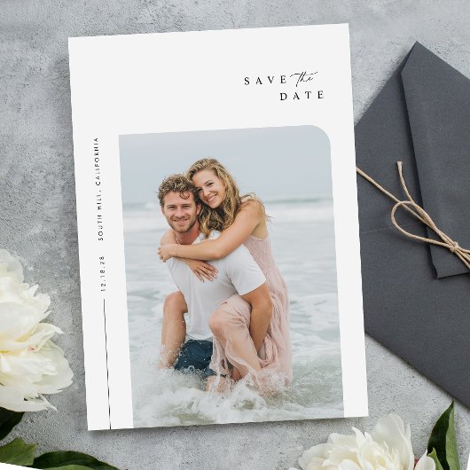 シンプルでエレガントな結婚式の写真付きSave The Date 招待状