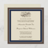 シンプルでエレガントな結婚式の招待状 (ネイビーブルー) 招待状 (正面/裏面)