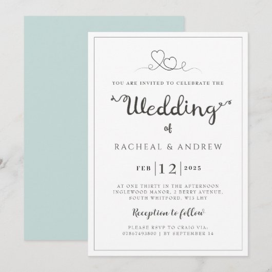 シンプルでエレガントな結婚式の招待状 招待状 (正面/裏面)