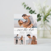 シンプルでエレガントな結婚式の招待状（3枚の写真付き) ポストカード (スタンド正面)