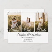 シンプルでエレガントな結婚式の招待状（3枚の写真付き） ポストカード (正面/裏面)