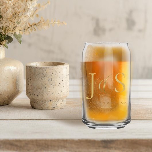 シンプルでエレガントな結婚式イニシャル金ゴールドID1022 ガラス缶