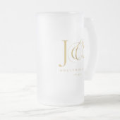 シンプルでエレガントな結婚式イニシャル金ゴールドID1022 フロストグラスビールジョッキ (正面右)