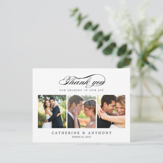 シンプルでエレガントな結婚式サンキューカード – ホワイト ポストカード (スタンド正面)