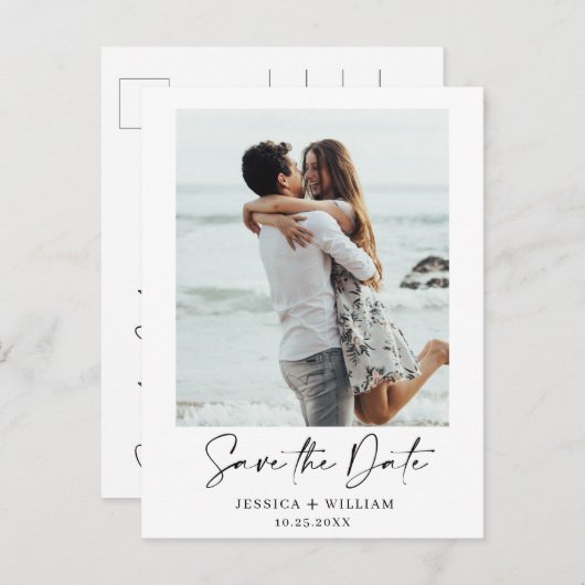 シンプルでエレガントな結婚式 保存日付写真 案内ポストカード (正面/裏面)