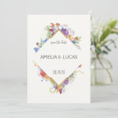 シンプルでエレガントな花と葉のウェディング・セーブ・ザ・デート 招待状 (スタンド正面)