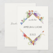 シンプルでエレガントな花と葉のウェディング・セーブ・ザ・デート 招待状 (正面/裏面)