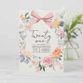 シンプルでエレガントな花の21歳の誕生日パーティー 招待状 (スタンド正面)