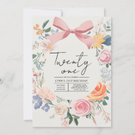 シンプルでエレガントな花の21歳の誕生日パーティー 招待状