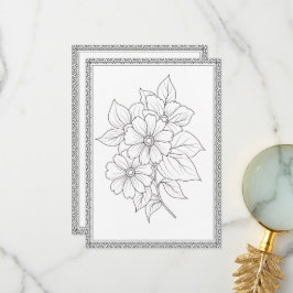 シンプルでエレガントな花柄の自分で色付けするグリーティングカード サンキューカード