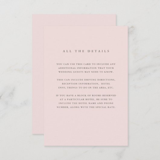 シンプルでエレガントな赤面のピンク|の結婚のゲストの詳細 エンクロージャーカード (正面/裏面)