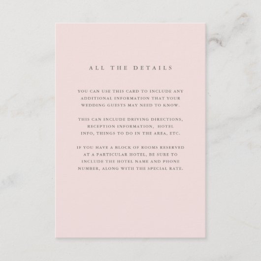 シンプルでエレガントな赤面のピンク|の結婚のゲストの詳細 エンクロージャーカード (正面)